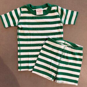 Hanna Andersson Cotton Pajama Set Green Stripe Short Sleeve Shorts Size 4